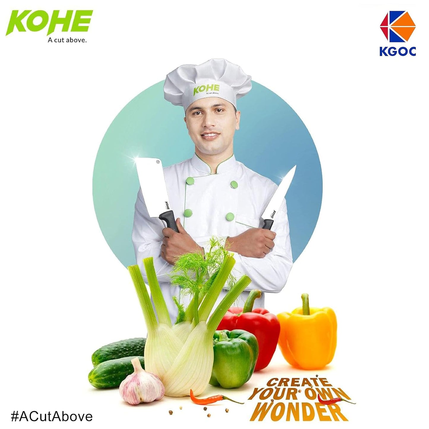 KOHE Premium High-Carbon Stainless Steel Meat Cleaver/Knife - 318 mm (Pack of 1)Multicolour