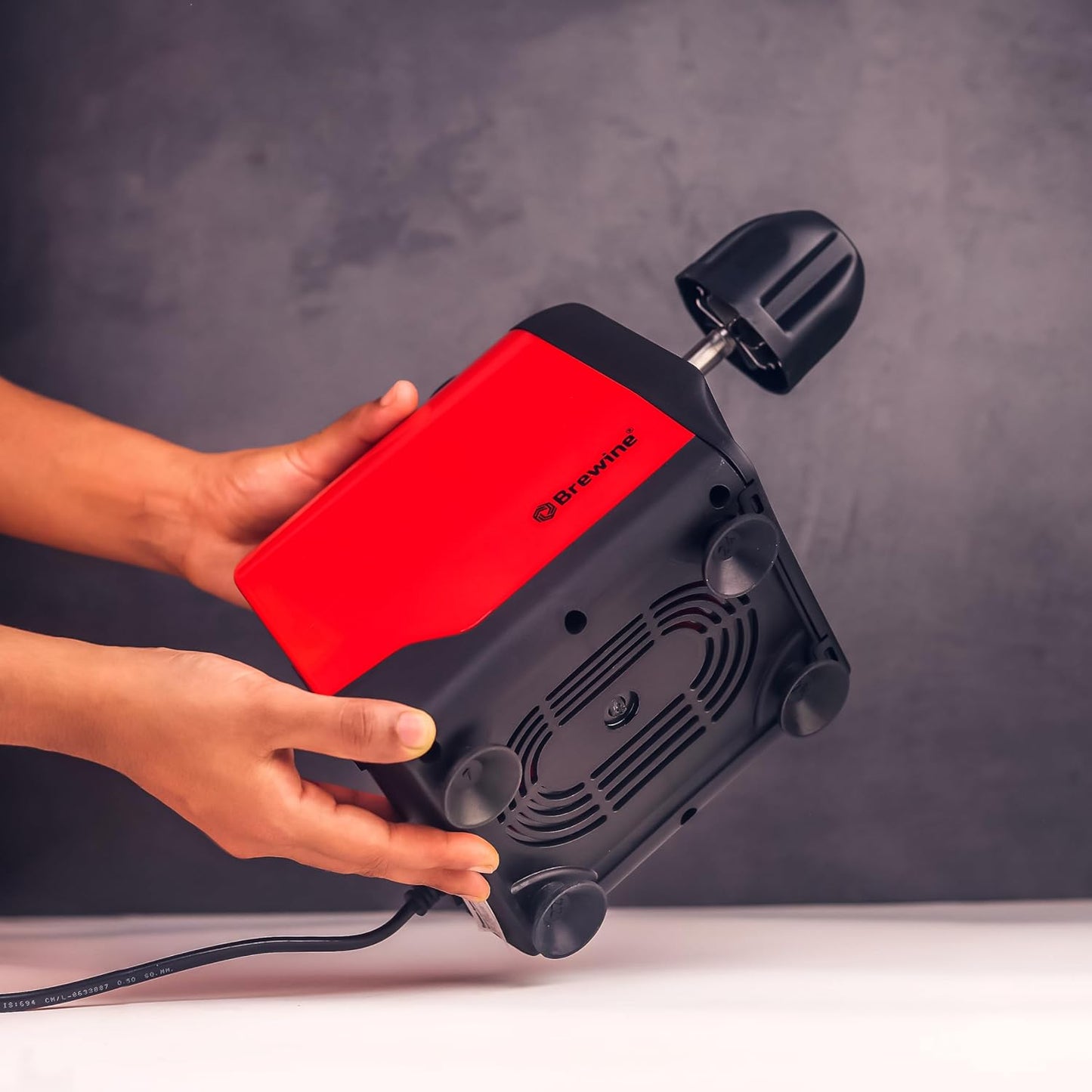 Brewine 2-in-1 Coconut Scraper & Citrus Juicer with Dual Speed Settings, Cooling Fan for Ventilation, Stainless Steel Scraping Blade, Splash Guard, Super Suction Feet for Stability, Red, 200 Watts