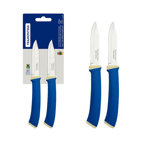 Tramontina Stainless Steel Fruit & Vegetable Knife Set of 2 | Blue Handle