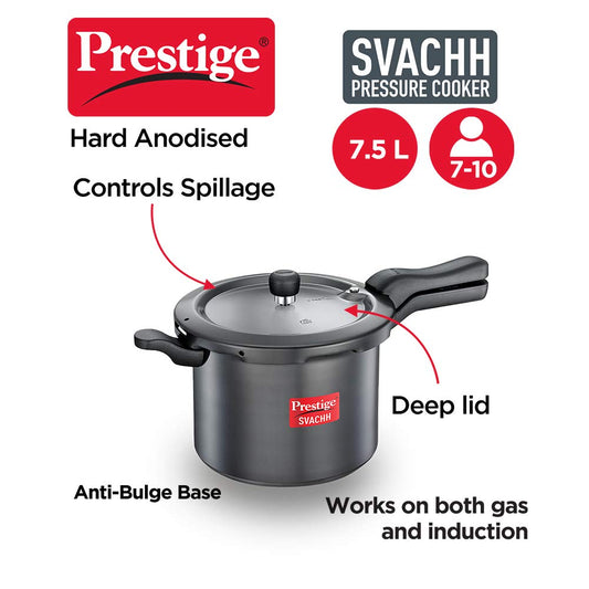 Prestige Svachh Outer Lid Pressure Cooker With Hard Anodized Aluminium Body (Black),