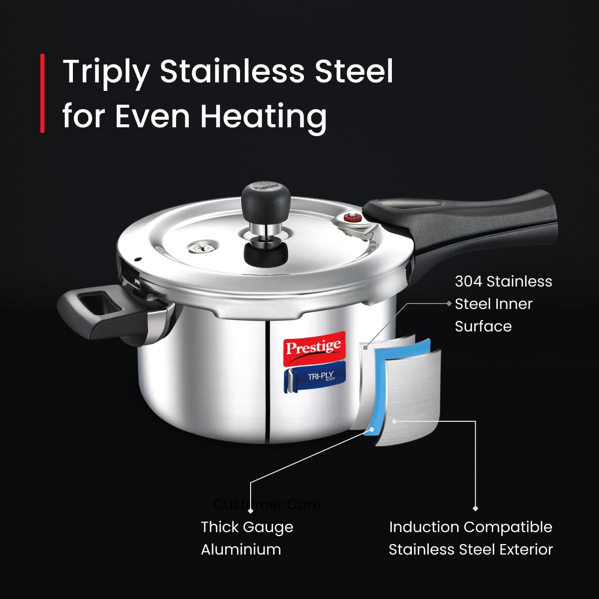 Prestige Svachh Triply, Silver Outer Lid Pressure Cooker (Aluminium),