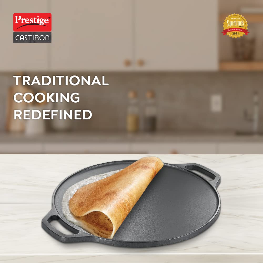 Prestige 30 cm Cast Iron Dosa Tawa|Super Durable(Lasts for Generation)|Retains Heat for Long|10 Years Warranty