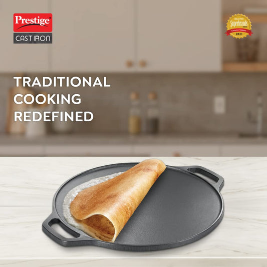 Prestige 30 cm Cast Iron Dosa Tawa|Super Durable(Lasts for Generation)|Retains Heat for Long|10 Years Warranty