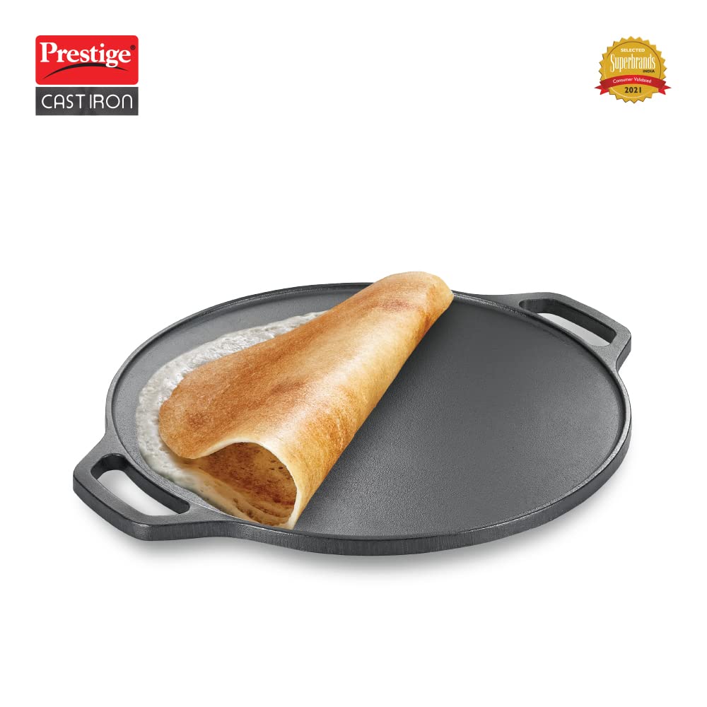 Prestige 30 cm Cast Iron Dosa Tawa|Super Durable(Lasts for Generation)|Retains Heat for Long|10 Years Warranty