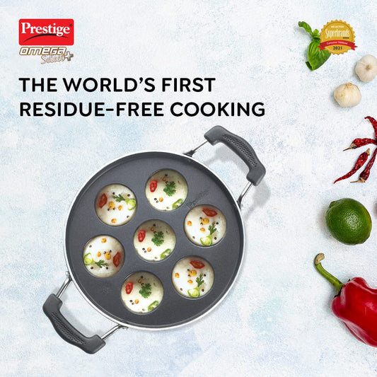 Prestige Omega Select Plus Non Stick Paniyarakkal | Black |Residue Free Coating |Metal Spoon Friendly | Ergonomic Handle