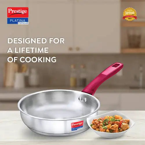 Prestige Platina Popular Stainless Steel Fry Pan with Impact Forged Bottom | Silver
