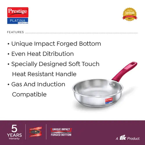 Prestige Platina Popular Stainless Steel Unique Impact Forged Bottom Fry Pan (Silver)