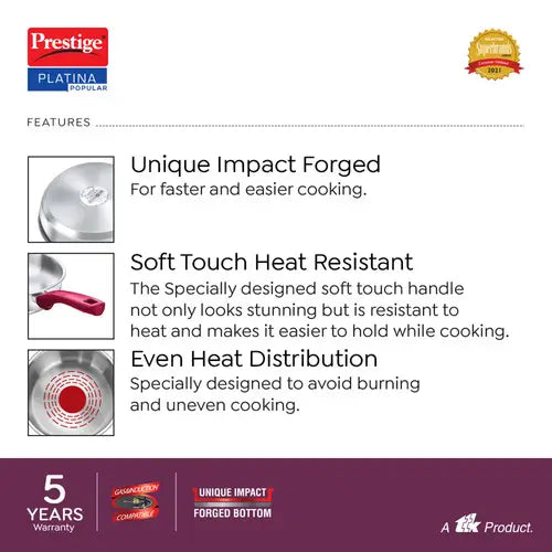 Prestige Platina Popular Stainless Steel Unique Impact Forged Bottom Fry Pan (Silver)