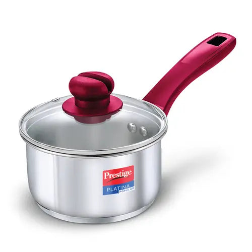 Prestige Platina Popular Stainless Steel Unique Impact Forged Bottom Sauce Pan with Glass Lid,