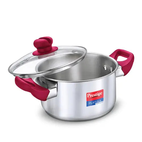Prestige Platina Popular Stainless Steel Unique Impact Forged Bottom Casserole with Glass Lid,  (Silver)