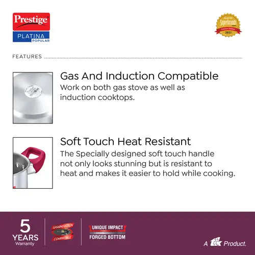 Prestige Platina Popular Stainless Steel Unique Impact Forged Bottom Casserole with Glass Lid,  (Silver)