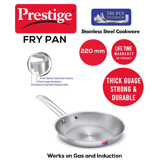 Prestige Splendor Tri-Ply Stainless Steel Fry Pan | Gas & Induction Compatible