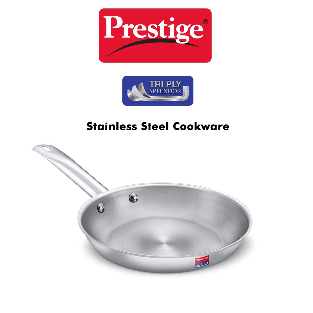 Prestige Tri-Ply Stainless Steel Splendor Fry Pan| Gas & Induction Compatible| Even Heat Distribution| Strong and Durable| Thick Gauge
