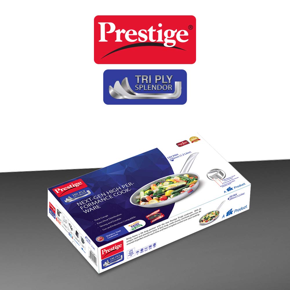 Prestige Tri-Ply Stainless Steel Splendor Fry Pan| Gas & Induction Compatible| Even Heat Distribution| Strong and Durable| Thick Gauge