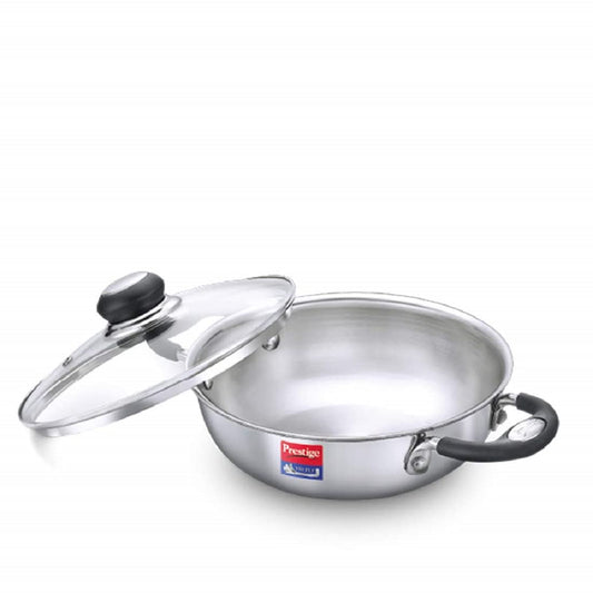 Prestige Tri-Ply Stainless Steel Splendor Kadai with Lid| Gas & Induction Compatible| Even Heat Distribution| Strong and Durable| Perma-Cool Handles