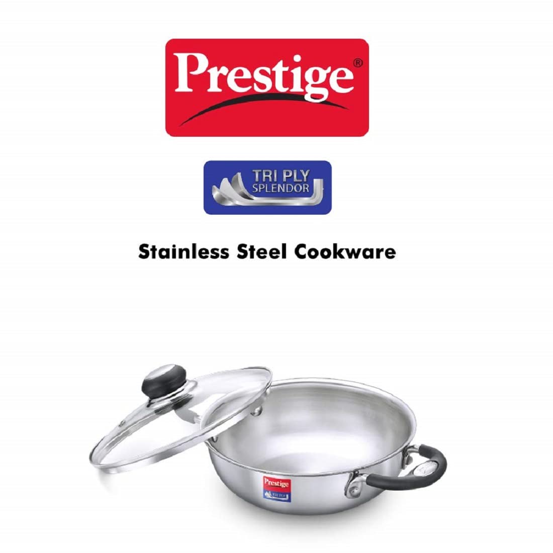 Prestige Tri-Ply Stainless Steel Splendor Kadai with Lid| Gas & Induction Compatible| Even Heat Distribution| Strong and Durable| Perma-Cool Handles