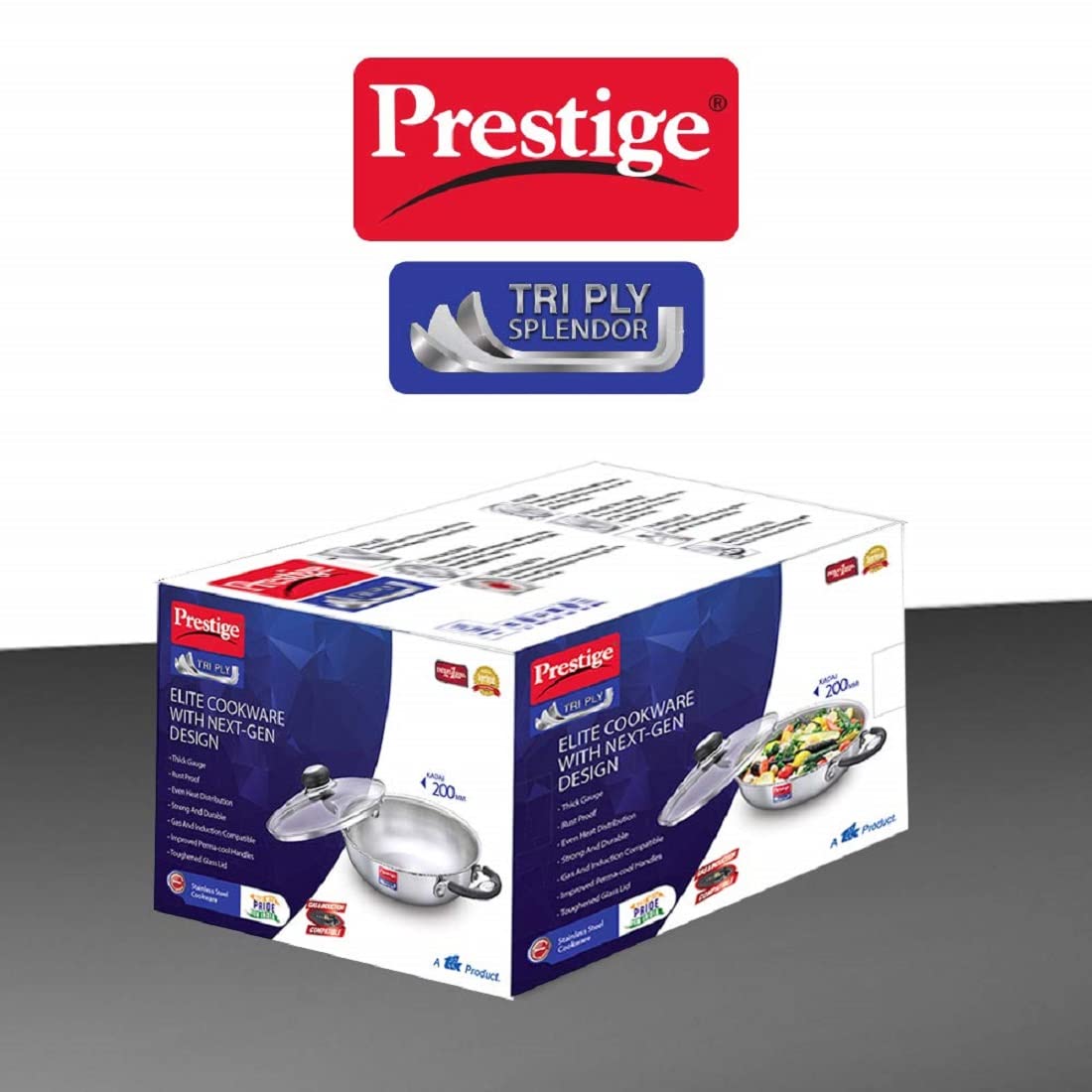 Prestige Tri-Ply Stainless Steel Splendor Kadai with Lid| Gas & Induction Compatible| Even Heat Distribution| Strong and Durable| Perma-Cool Handles