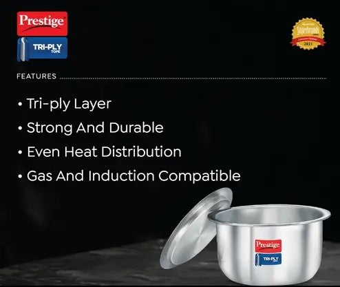 Prestige  Tri-Ply Stainless Steel Tope with Lid|Gas and Induction Compatible| Even Heat Distribution|Strong and Durable| 5 Years Warranty