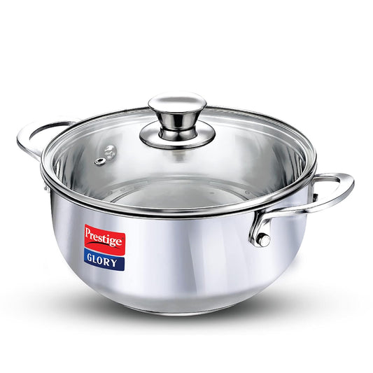 Prestige Glory Stainless Steel Cookware Kadai 22 Cm / 3.5 Liter with Glass Lid