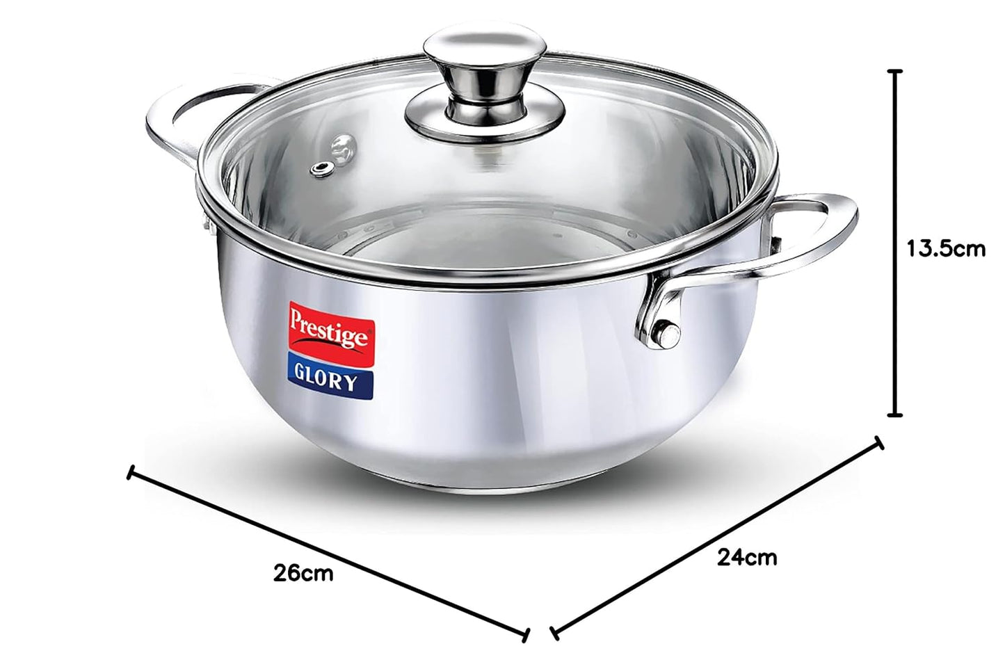 Prestige Glory Stainless Steel Cookware Kadai 22 Cm / 3.5 Liter with Glass Lid