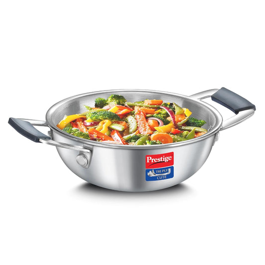 Prestige 12cm/400ml Tri-Ply Stainless Steel Cute Kadai|Gas & Induction Compatible| Even Heat Distribution|Perma-Cool Handles|Thick Gauge