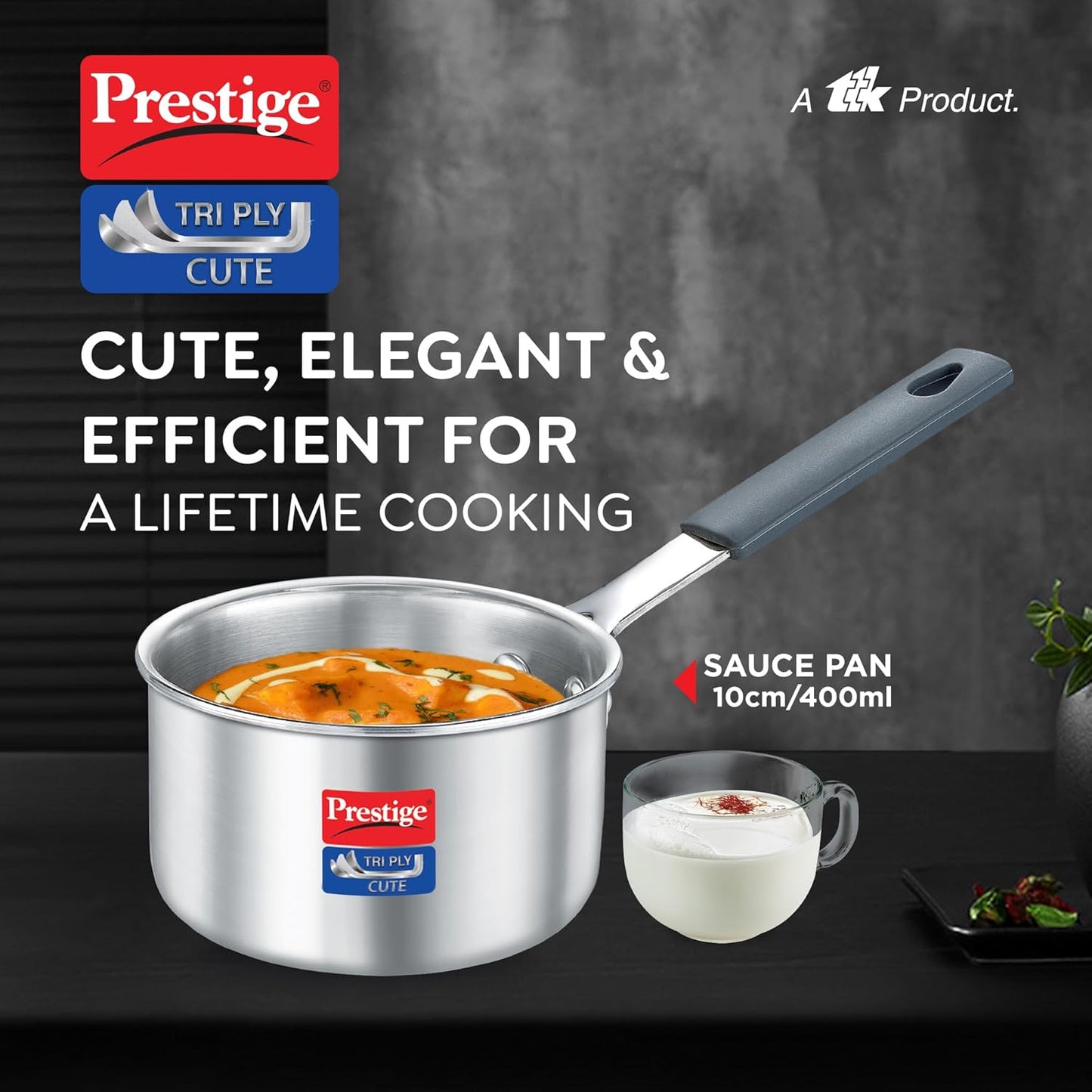 Prestige 10cm/400ml Tri-Ply Stainless Steel Cute Sauce Pan|Gas & Induction Compatible| Even Heat Distribution|Perma-Cool Handles|Thick Gauge