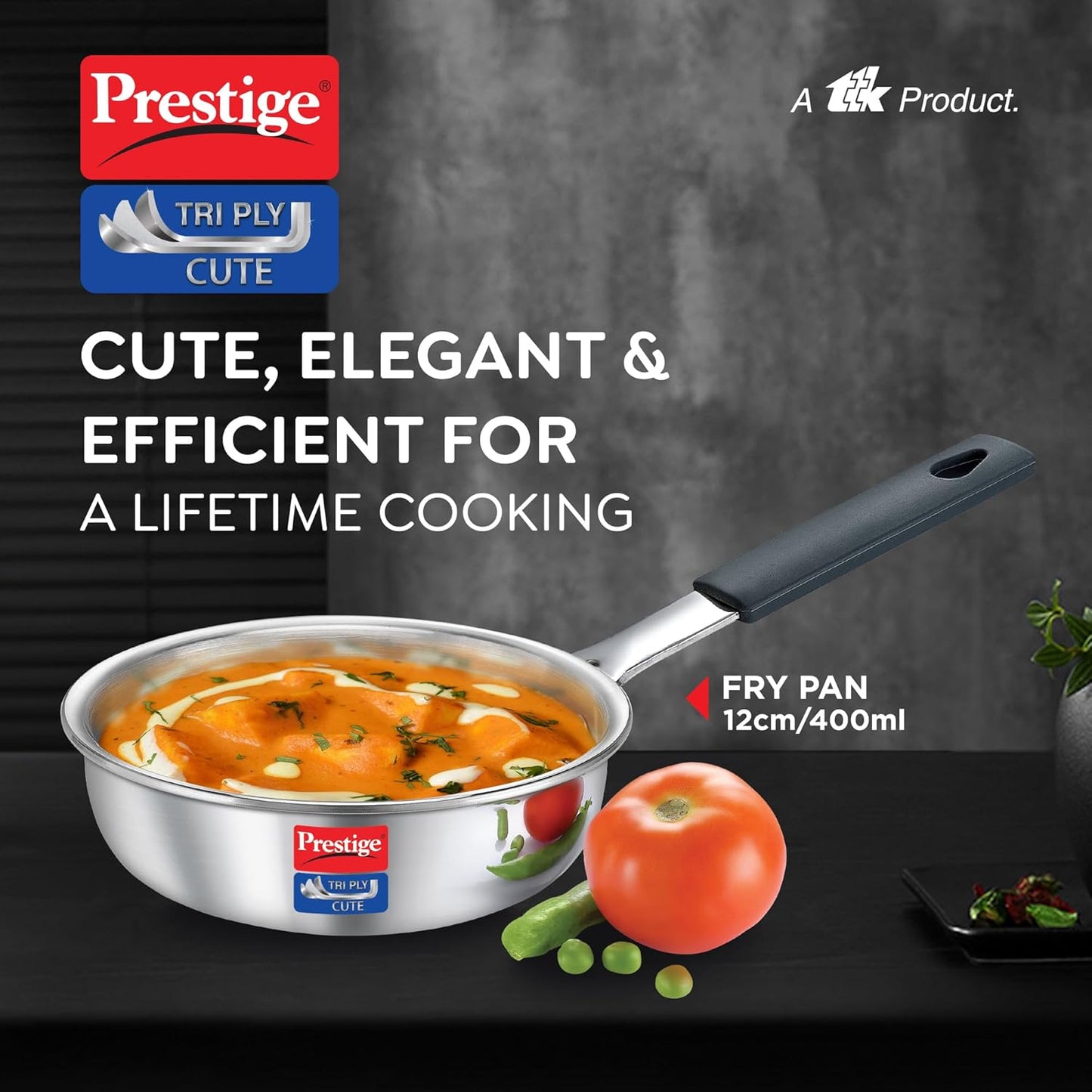 Prestige 12cm/400ml Tri-Ply Stainless Steel Cute Fry Pan|Gas & Induction Compatible| Even Heat Distribution|Perma-Cool Handles|Thick Gauge