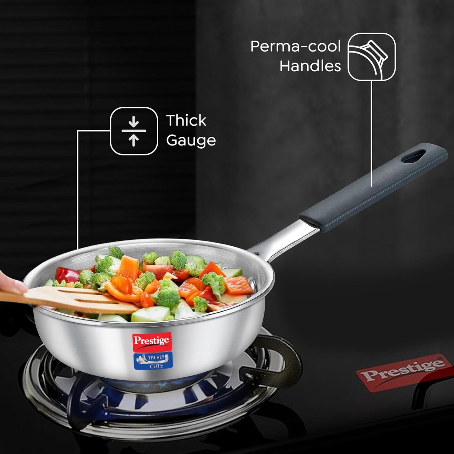 Prestige 12cm/400ml Tri-Ply Stainless Steel Cute Fry Pan|Gas & Induction Compatible| Even Heat Distribution|Perma-Cool Handles|Thick Gauge