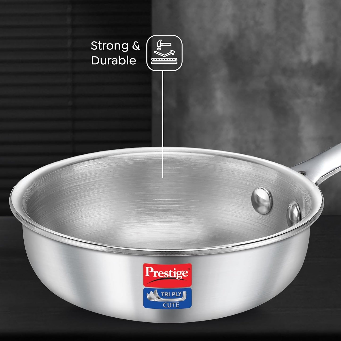 Prestige 12cm/400ml Tri-Ply Stainless Steel Cute Fry Pan|Gas & Induction Compatible| Even Heat Distribution|Perma-Cool Handles|Thick Gauge