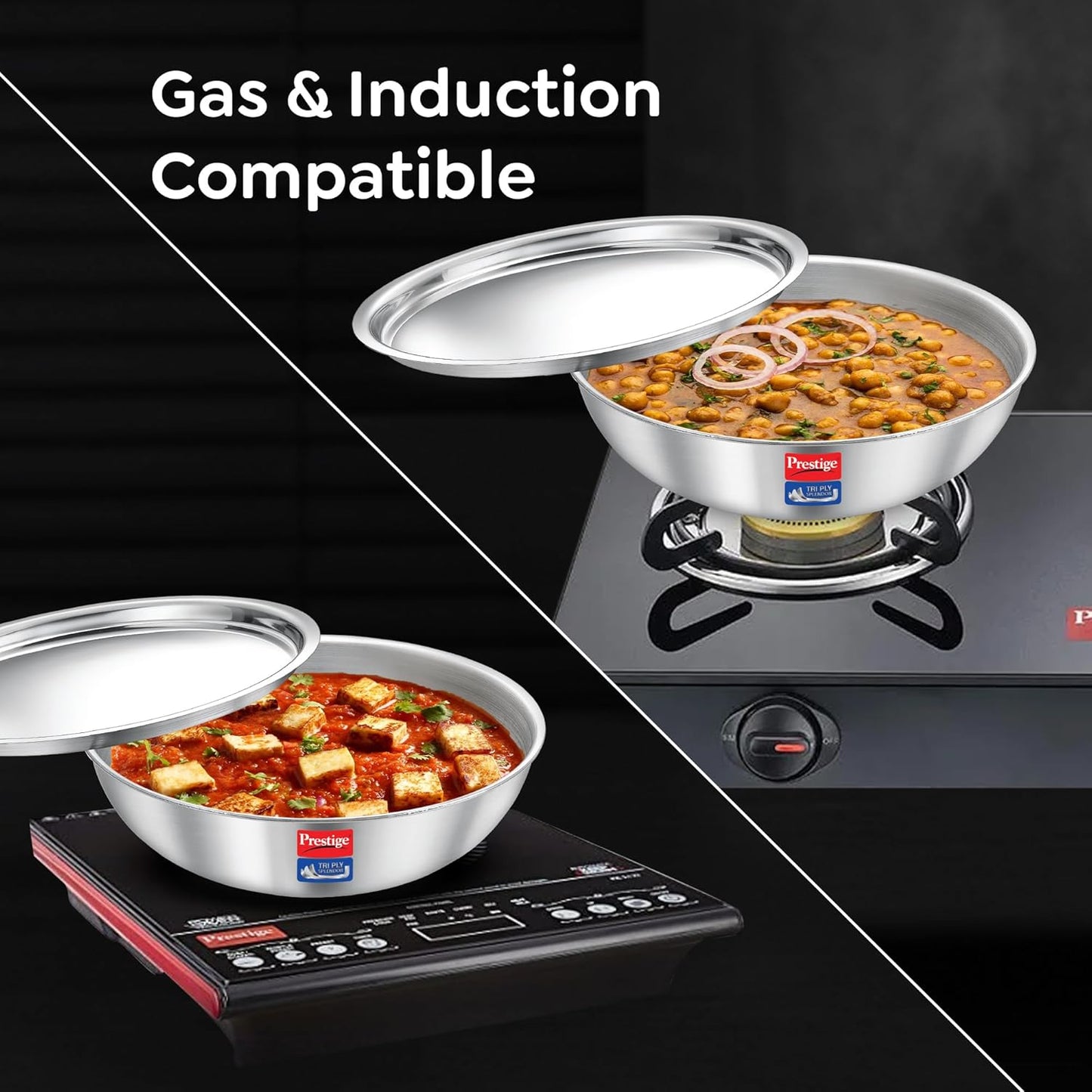 Prestige Tri-Ply Stainless Steel Splendid Tasla with Lid|Gas and Induction Compatible|Even Heat Distribution| Thick Gauge Tri-Ply Body|15 Year Warranty