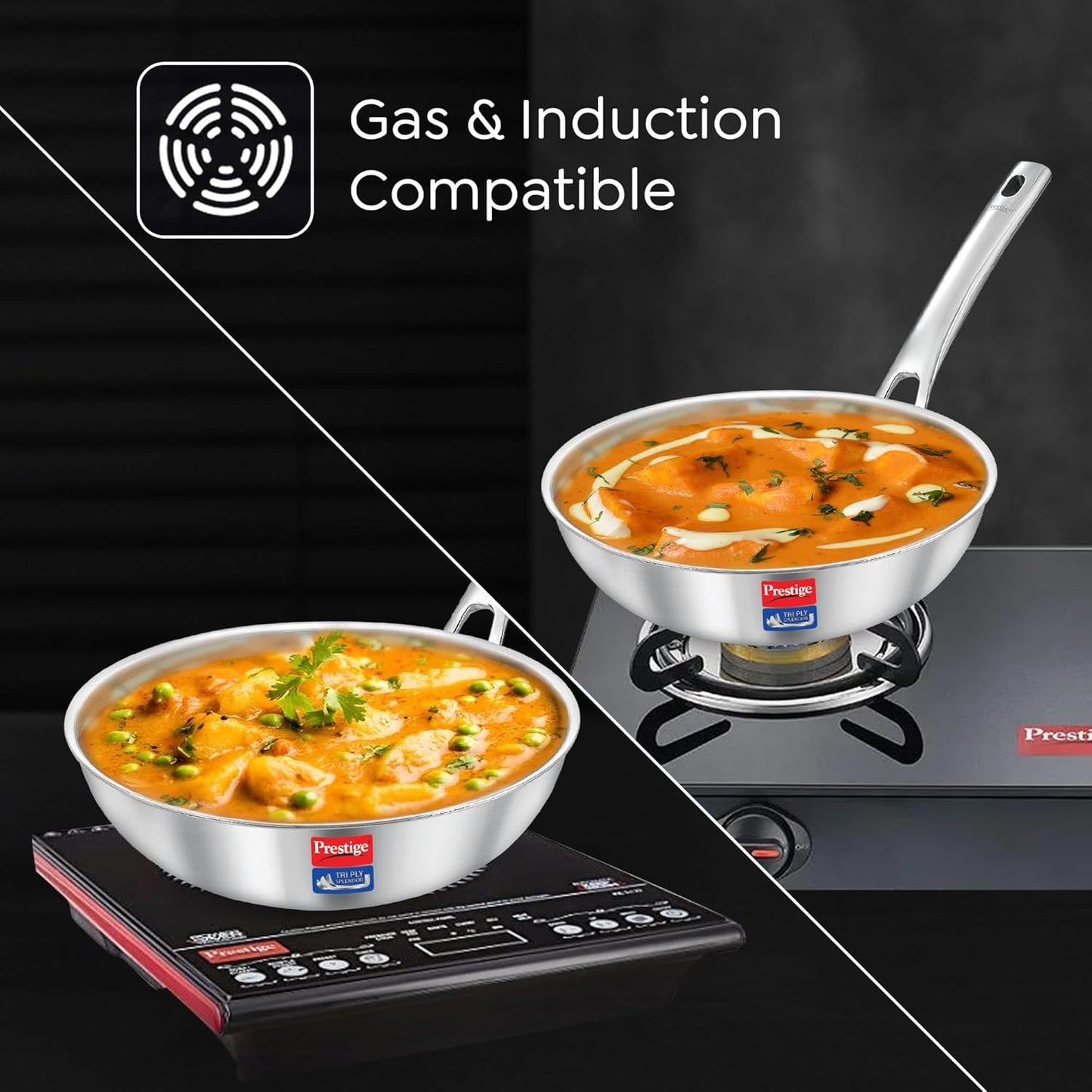 Prestige Tri-Ply Stainless Steel Splendid Fry Pan| Gas and Induction Compatible |Even Heat Distribution| Thick Gauge Tri-Ply Body| 15 Year Warranty