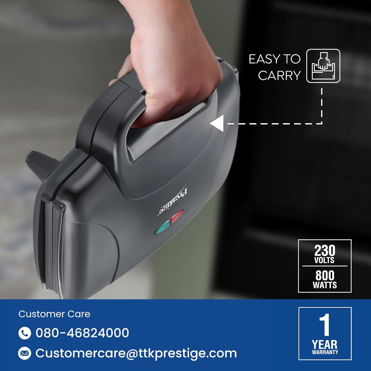 Prestige 800W Sandwich Maker (PGMFD 01)| Black | Heat Resistant Bakelite Body |Non-Stick Coating | Power Indicators | Oil Free Toasting