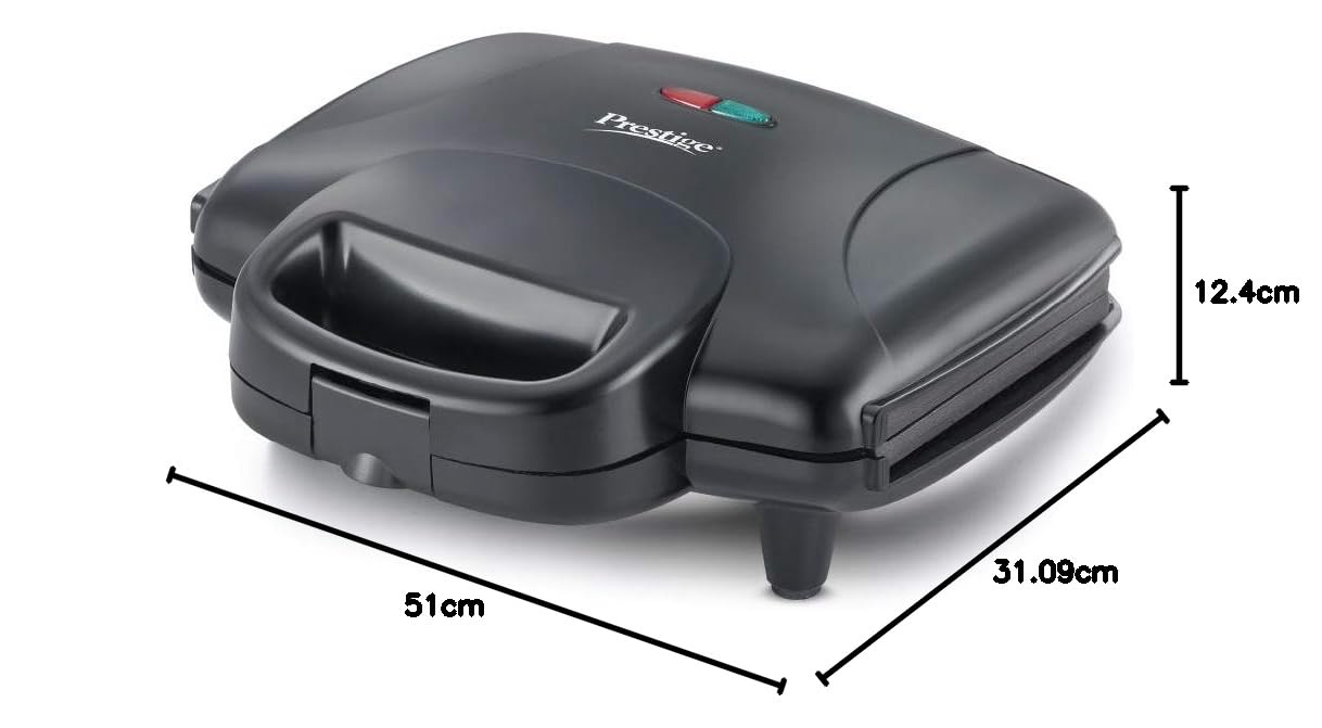 Prestige 800W Sandwich Maker (PGMFD 01)| Black | Heat Resistant Bakelite Body |Non-Stick Coating | Power Indicators | Oil Free Toasting