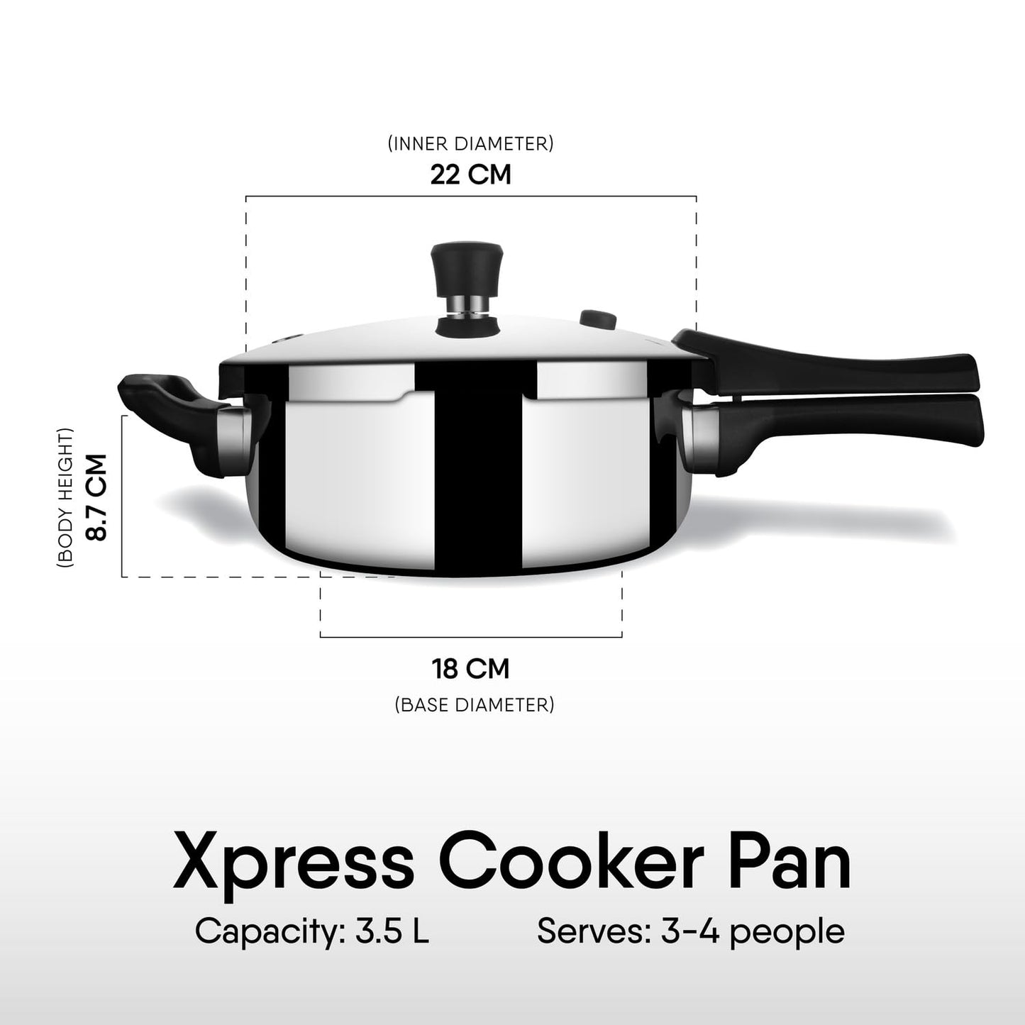 Stahl Xpress Triply 3.5L Cooker Pan Induction Compatible