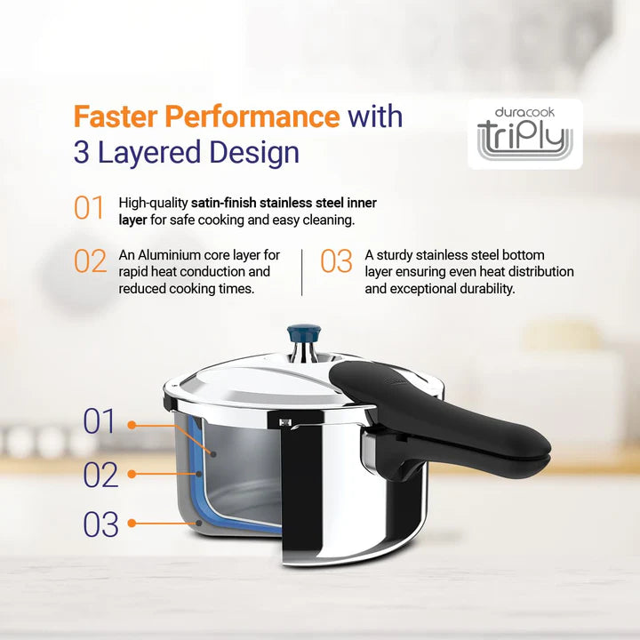 Endura Triply Stainless Steel Pressure Cooker with Induction Bottom