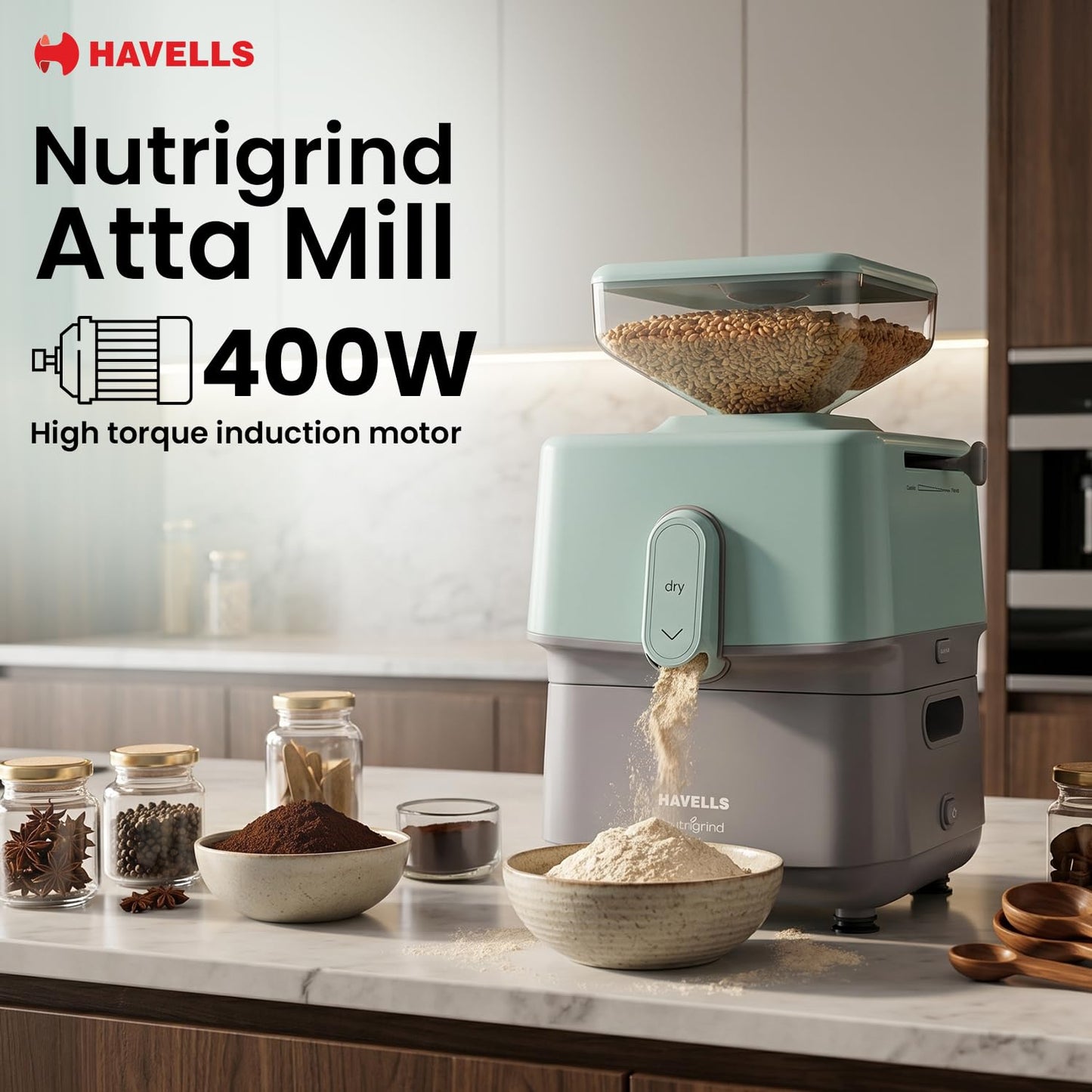 Havells Nutrigrind Atta Chakki | high-performance 400W induction motor