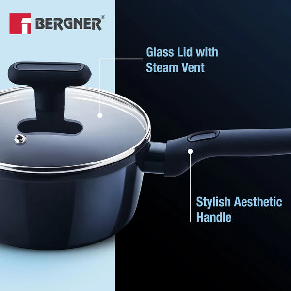 Bergner Jade Forged Aluminium Saucepan 18cm (1.8L) with Glass Lid | Ceramic Non-Stick