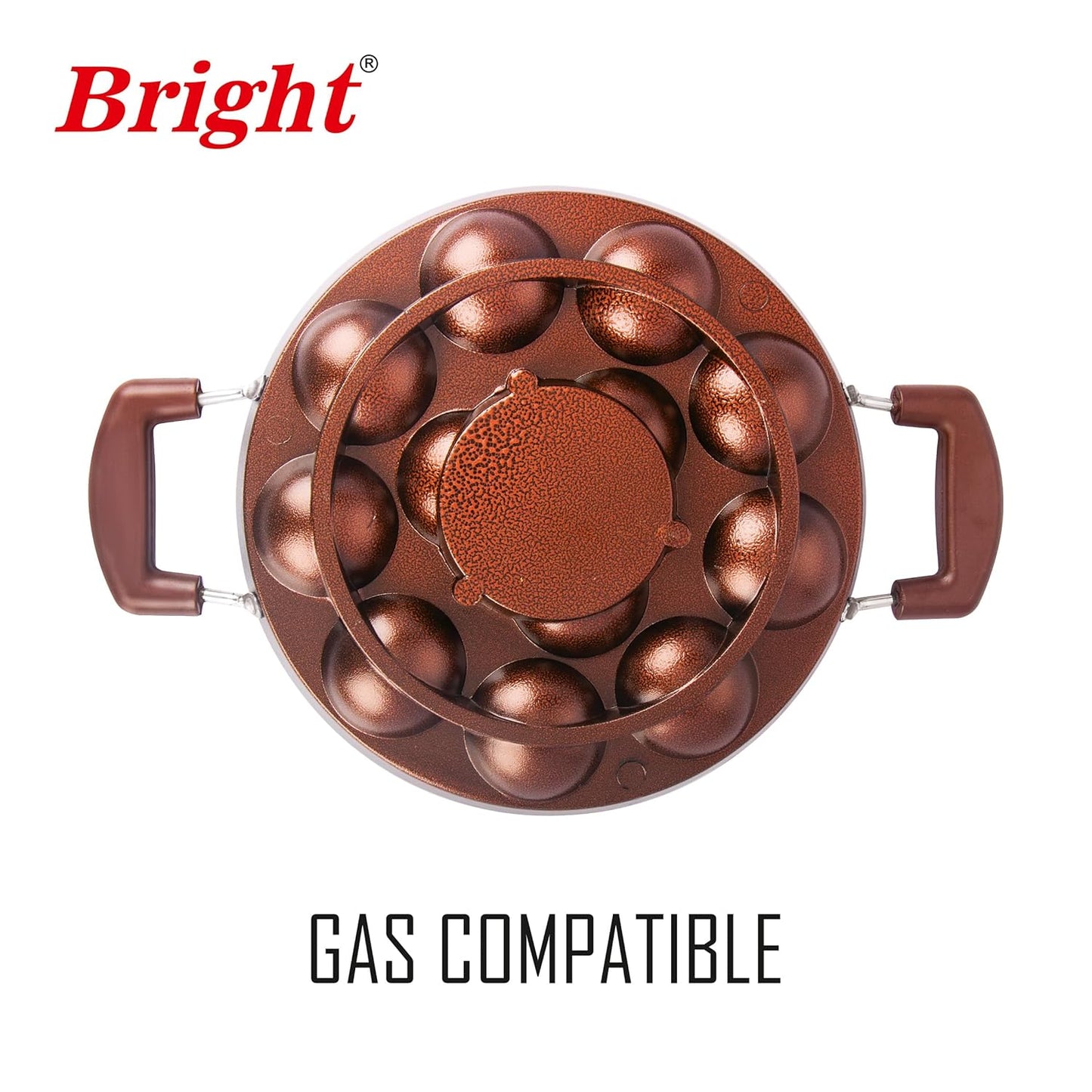 Bright Appam Patra with Stainless Steel Lid Non-Stick Heavy Duty Aluminium 25 cm, 12 Cavity | Single Handle with Glass Lid | Appam Maker | Appam Patra |Pure & Toxin-Free, No Chemical Coating