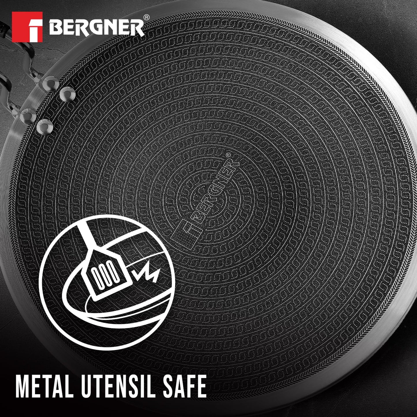 Bergner Hitech Triply Non-Stick Roti Tawa, Tawa for Roti/Phulka/Chapati/Poli with Non-Stick Mesh Pattern, Metal Spatula Friendly, Even Heat Distribution, Induction Bottom and Gas Stove Ready