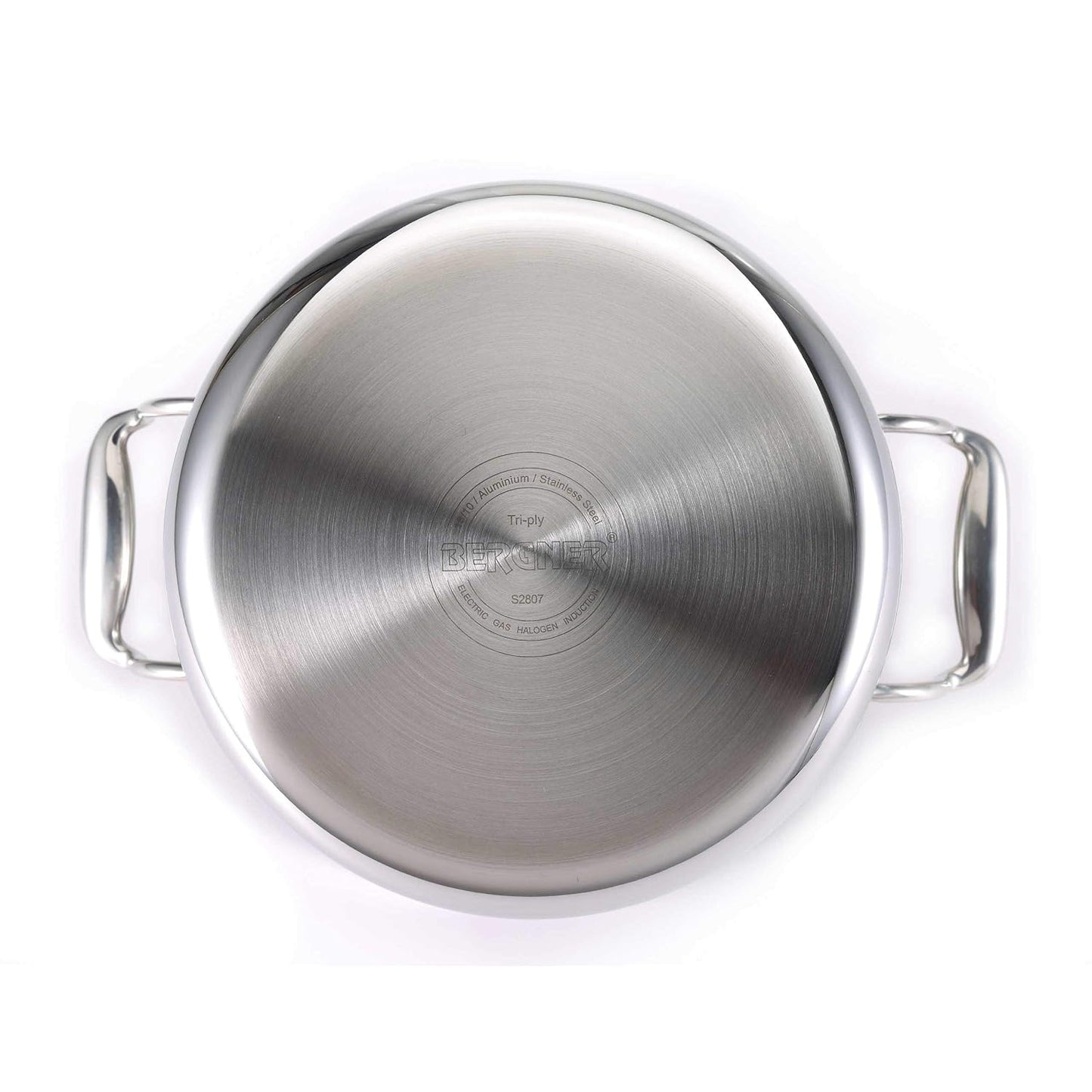 Bergner Argent TriPly Stainless Steel Casserole with Stainless Steel Lid, Stay Cool Cast Handle, Food Safe, Durable, Dishwasher Safe, Induction and Gas Ready,