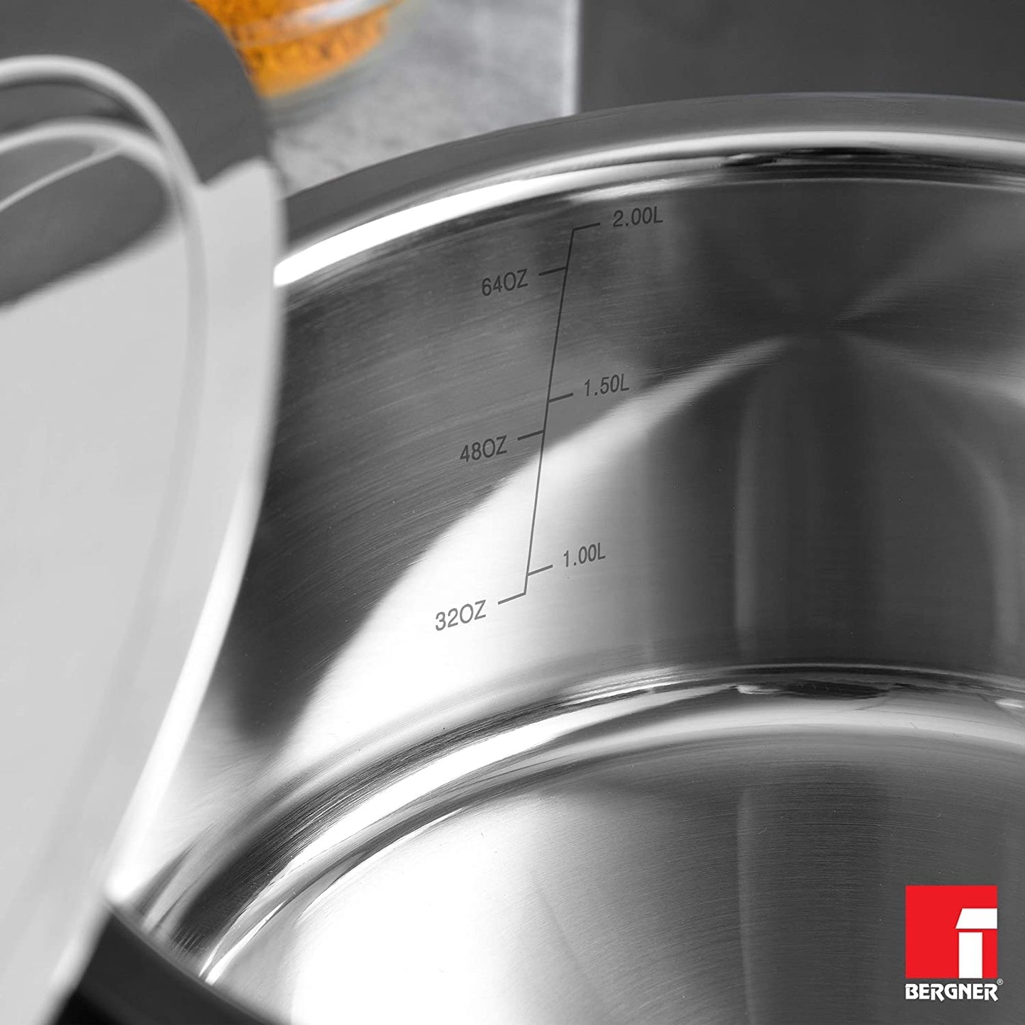 Bergner Argent TriPly Stainless Steel Tope with Stainless Steel Lid, Topia/Patila with Stainless Steel Lid, Food Safe, Durable, Dishwasher Safe, Induction and Gas Ready