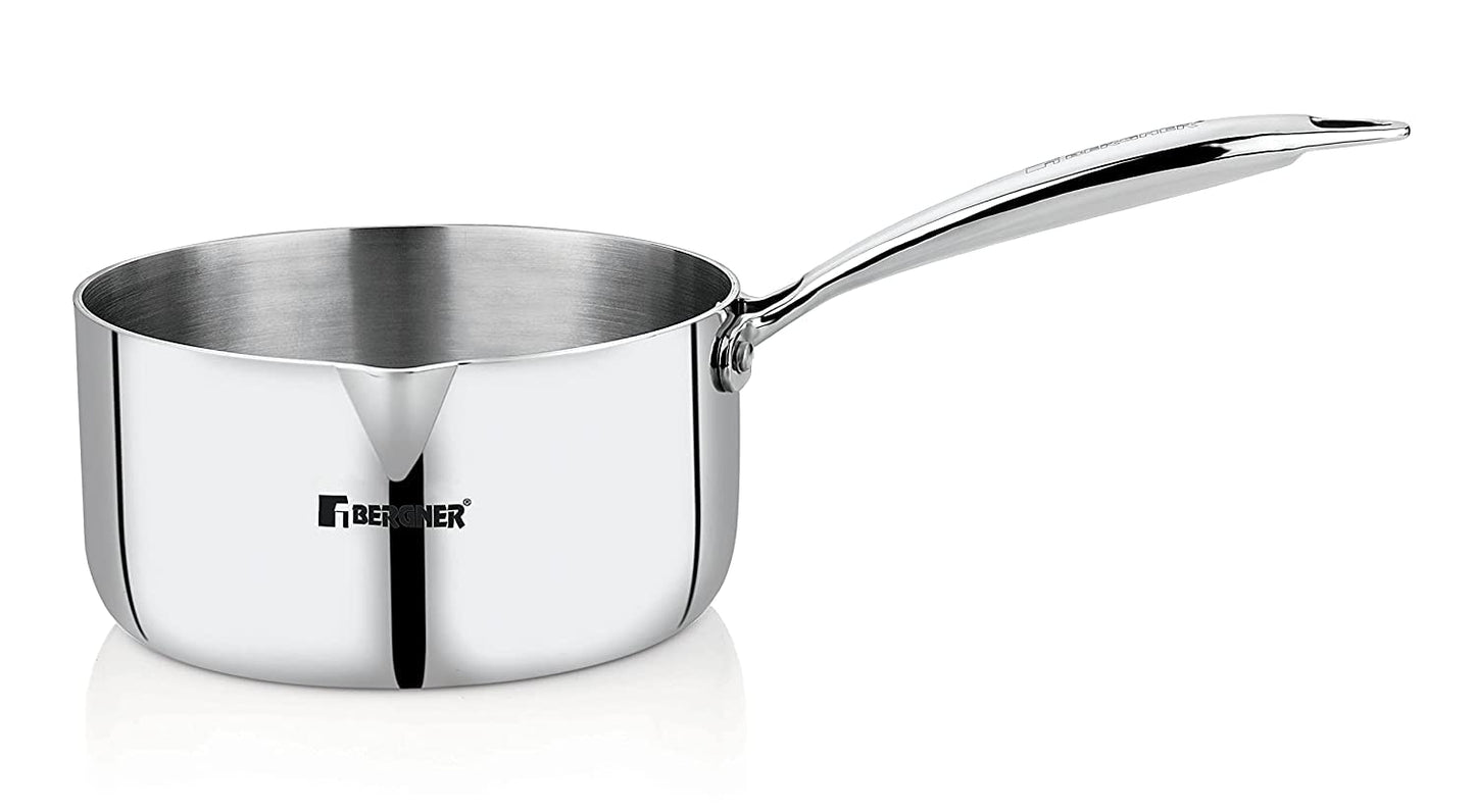 Bergner Argent TriPly Stainless Steel Milkpan/Saucepan, Stay Cool Cast Handle, Food Safe, Durable, Even Heat Distribution, Dishwasher Safe, Induction and Gas Ready, Silver