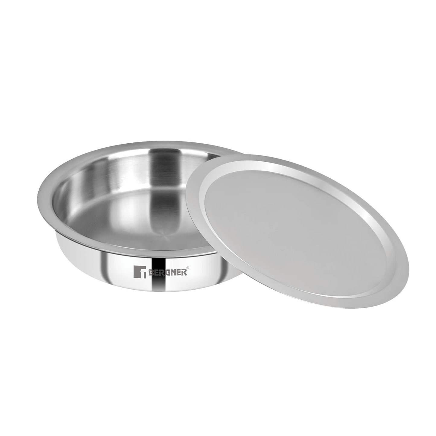 Bergner Argent TriPly Stainless Steel Lagdi with Stainless Steel Lid, Saute Pan with Lid, Food Safe, Durable, Dishwasher Safe, Induction and Gas Ready