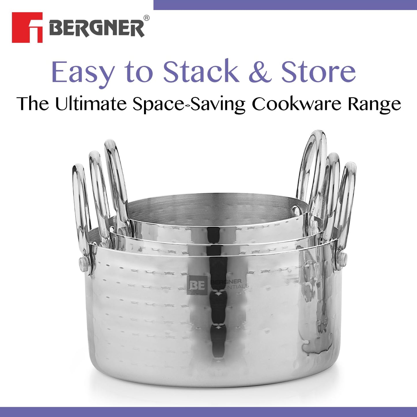 Bergner BE Bergner Essentials Stainless Steel Mini Hammered 3 Pcs Serving Set with Capacity of 10 cm / 400 ml, 12 cm / 700 ml & 14 cm / 1100 ml, 5-Year Warranty by Bergner, Silver