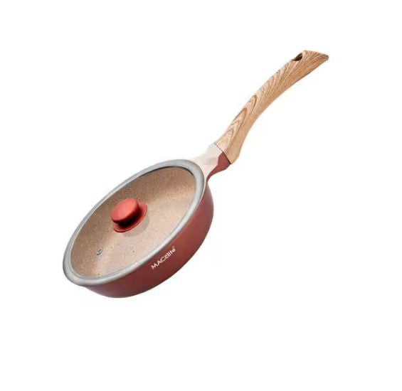 MACCLITE Non Stick Induction Bottom Butter Scotch Deep Frying Pan 20 cm with Glass Lid