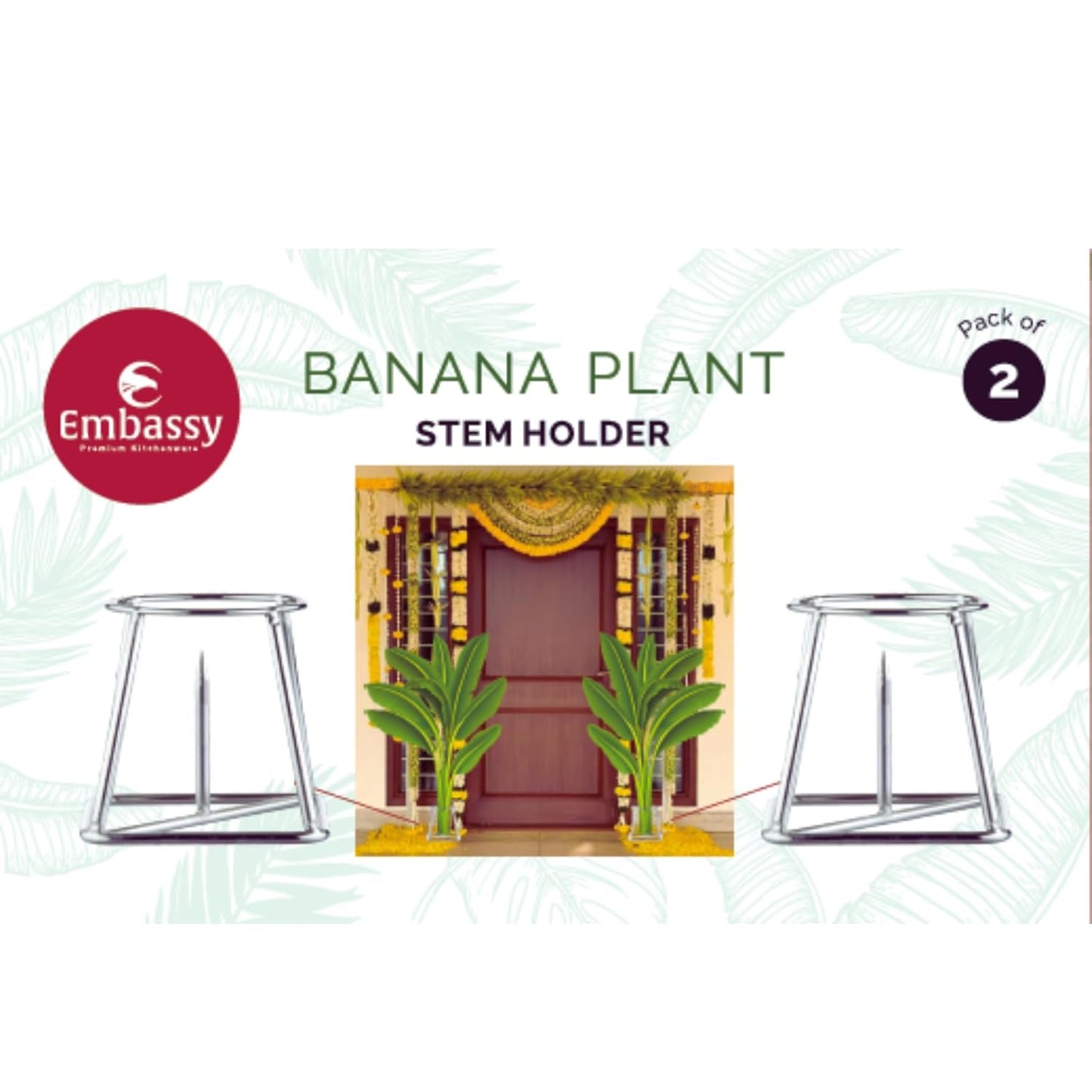 EMBASSY Stainless Steel Banana Plant Stand (10 cm x 10 cm x 13.7 cm, THICK / HEAVY, Set of 2)