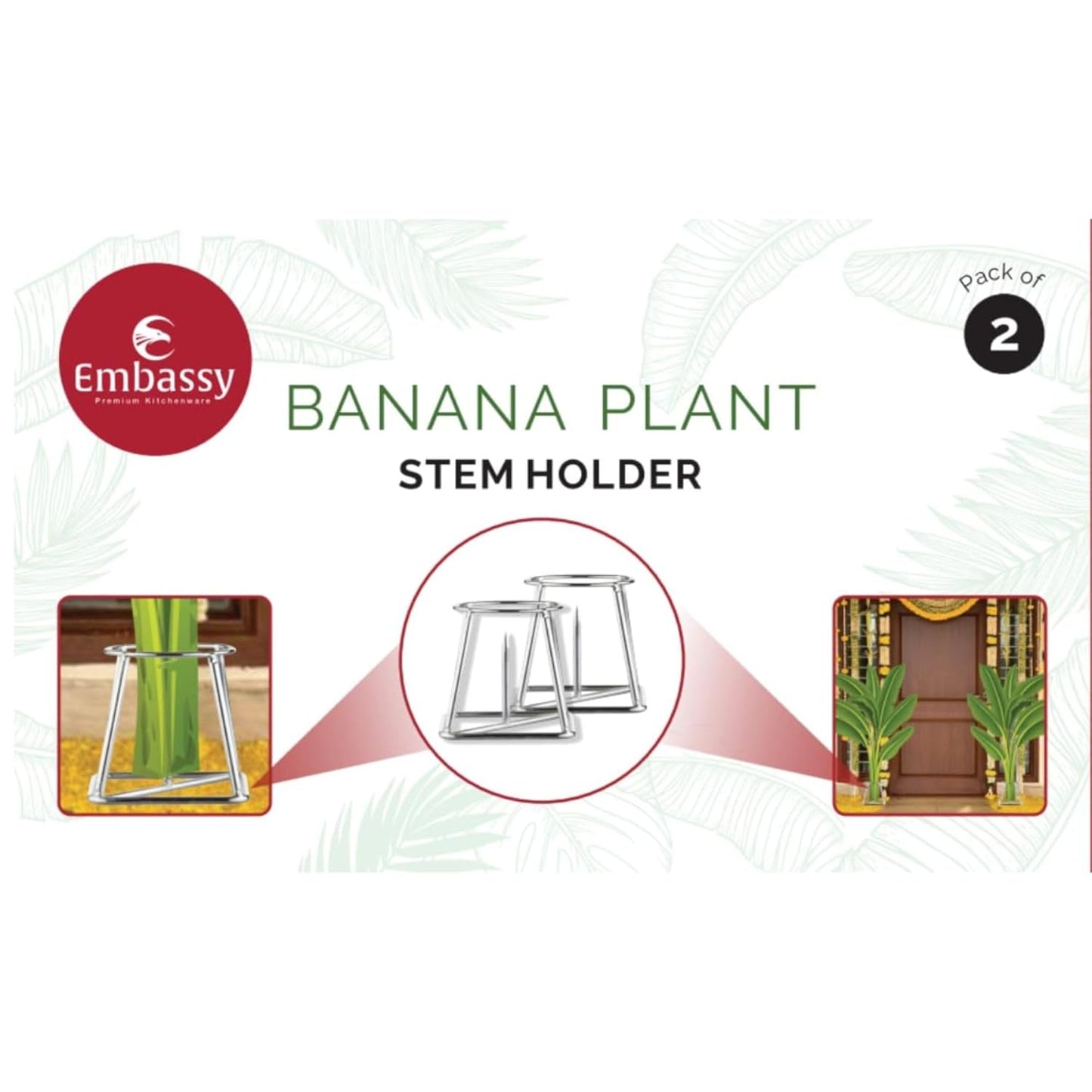 EMBASSY Stainless Steel Banana Plant Stand (10 cm x 10 cm x 13.7 cm, THICK / HEAVY, Set of 2)