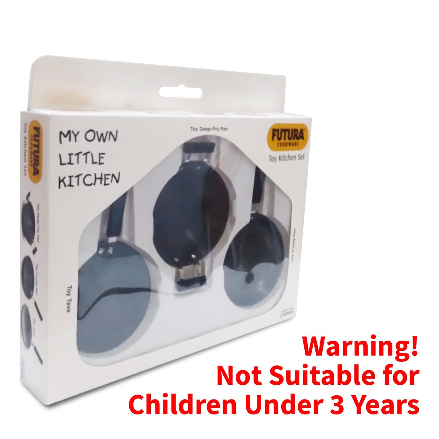 Hawkins Futura Cookware 3 Pieces Toy Kitchen Set - Toy Deep-Fry Pan, Toy Frying Pan, Toy Tava for Kids, Black (CWMIN)