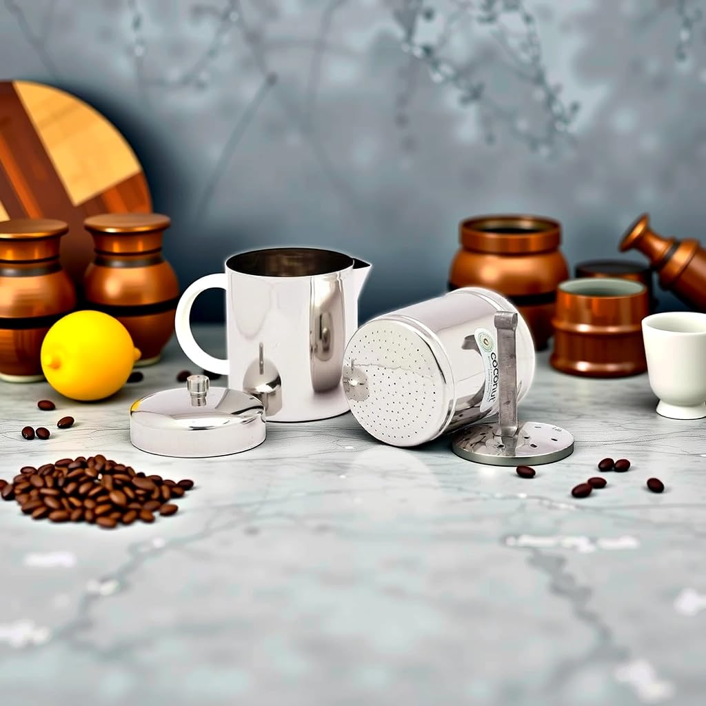 Coconut Stainless Steel - Filter Coffee Maker | South Indian Style Kaapi Drip Decoction Maker | Traditional Brewing Process for Authentic Coffee Experience | 400ml
