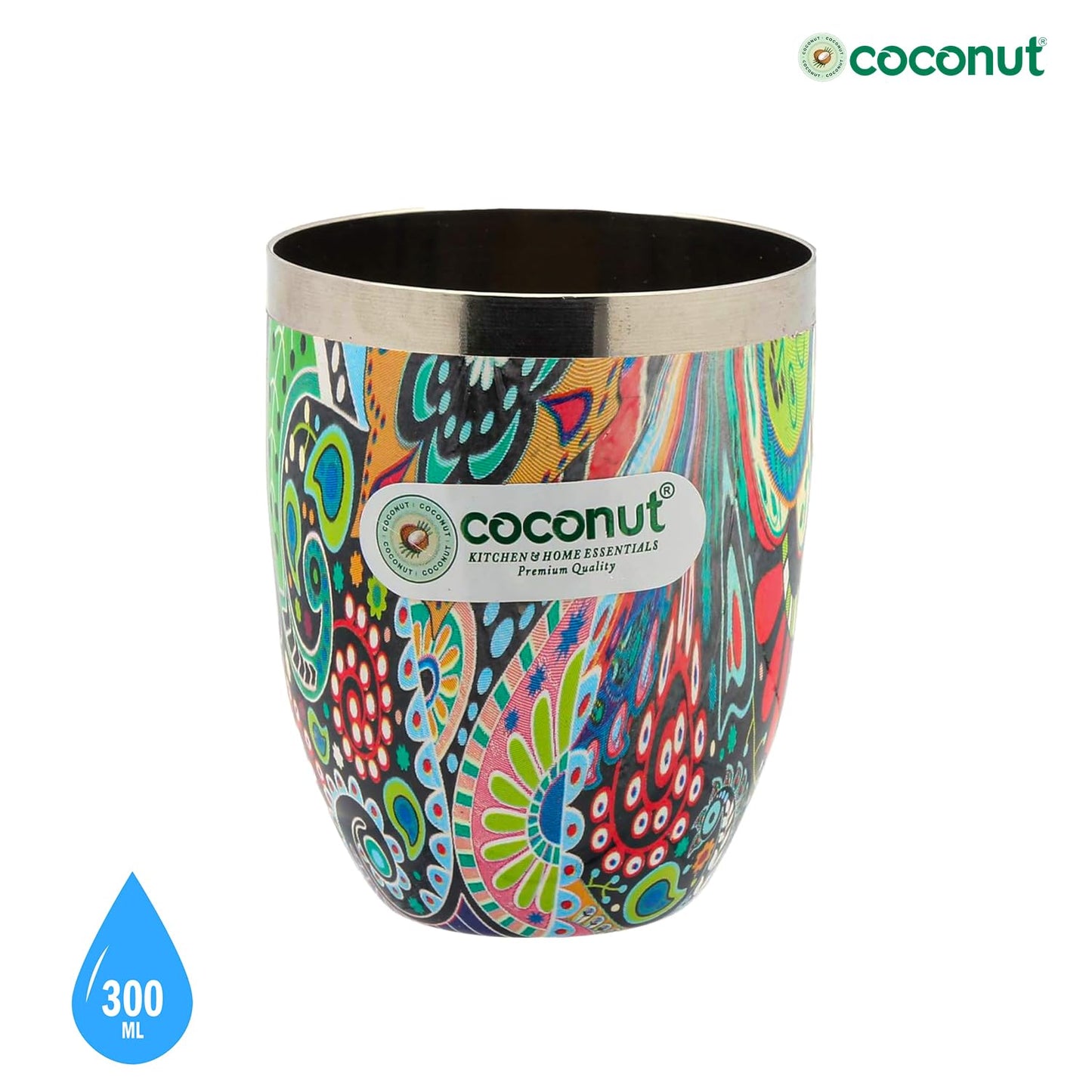 coconut Stainless Steel - Designer Glass Set for Home & Office | Multipurpose Beautiful Designer Glass Set | Ideal for Serving Water, Juice, Cold Drinks & Lemonade | Ideal Gift Choice | Pack of 3